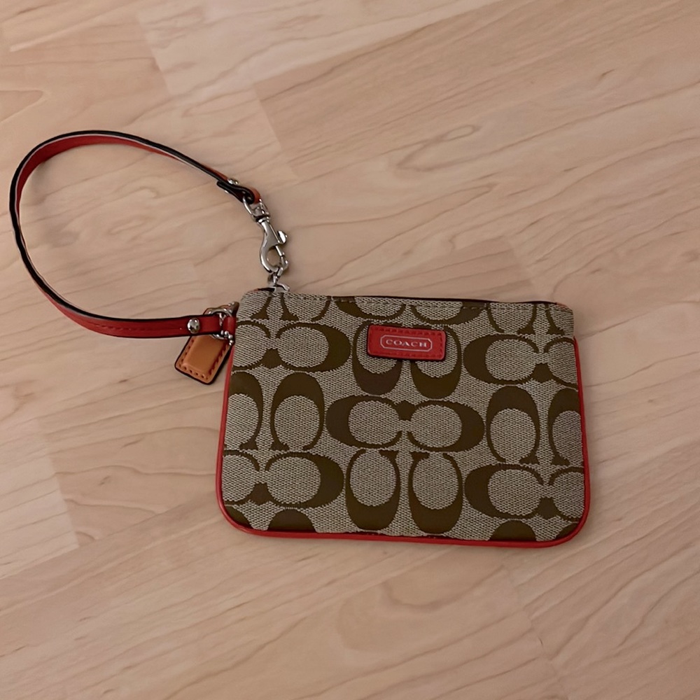 Tan and Orange Authentic Coach Wristlet. Like-New!